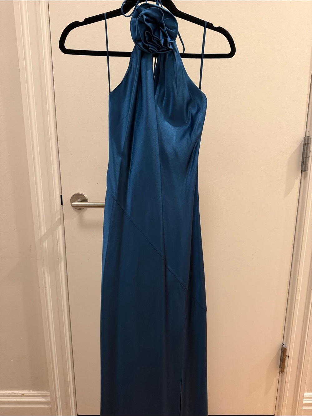 Blue Nicholas gown with flower